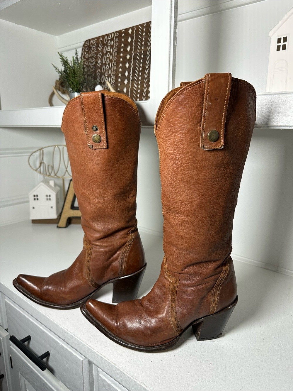 Tony Lama Vaquero Cowboy Boots Womens 9.5 Brown Leather Tall Western Boots